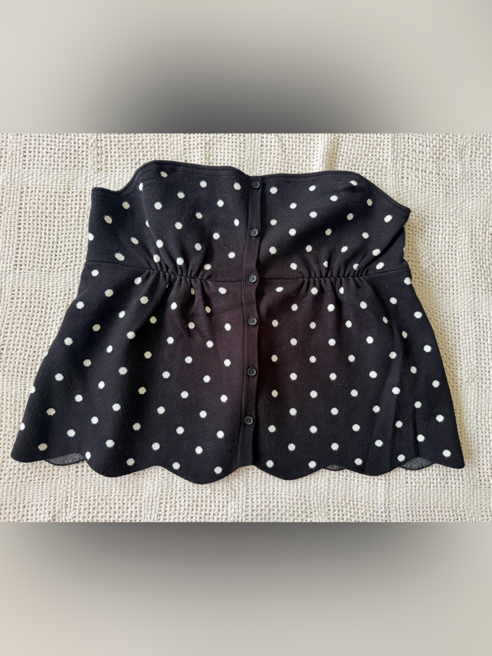 Maeve Black & White Polka Dot Knit Strapless Top